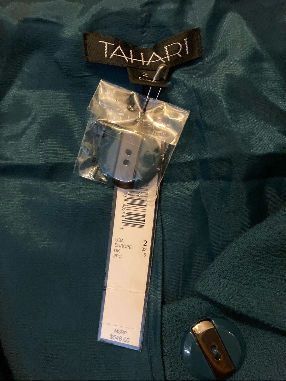 Tahari Teal Wool Dress Suit with Cropped Jacket NWT - Picture 7 of 16